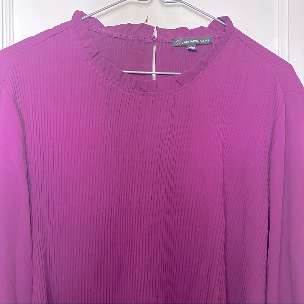 Adrianna Papell Pleated Blouse, High Ruffled Collar, Oversized, Flowy, Autumnal
